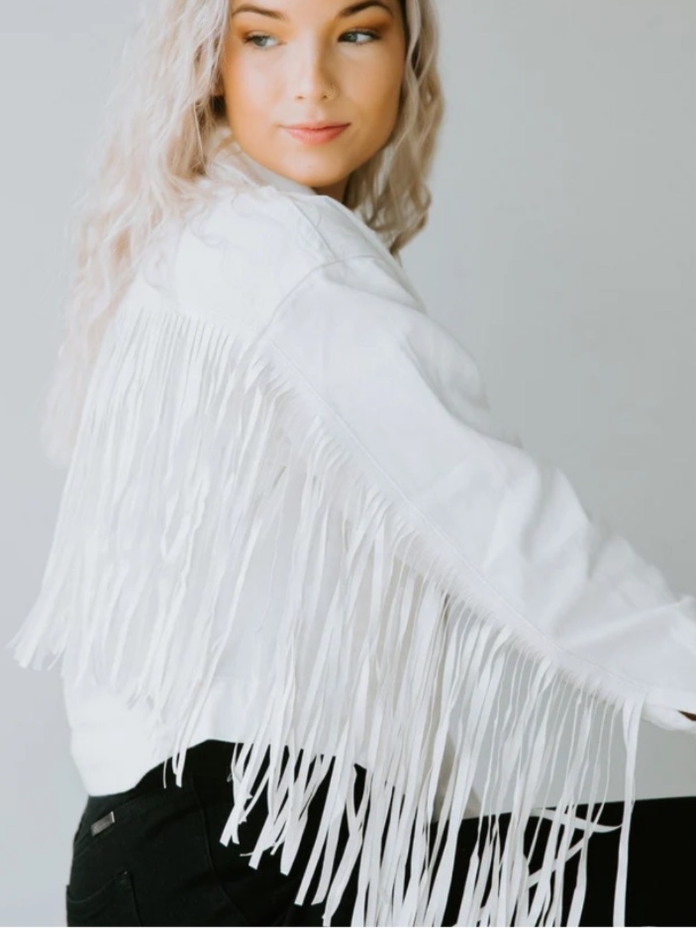 Lauriebelles White Fringe  Jacket - Women's Stylish Western-Inspired Coat